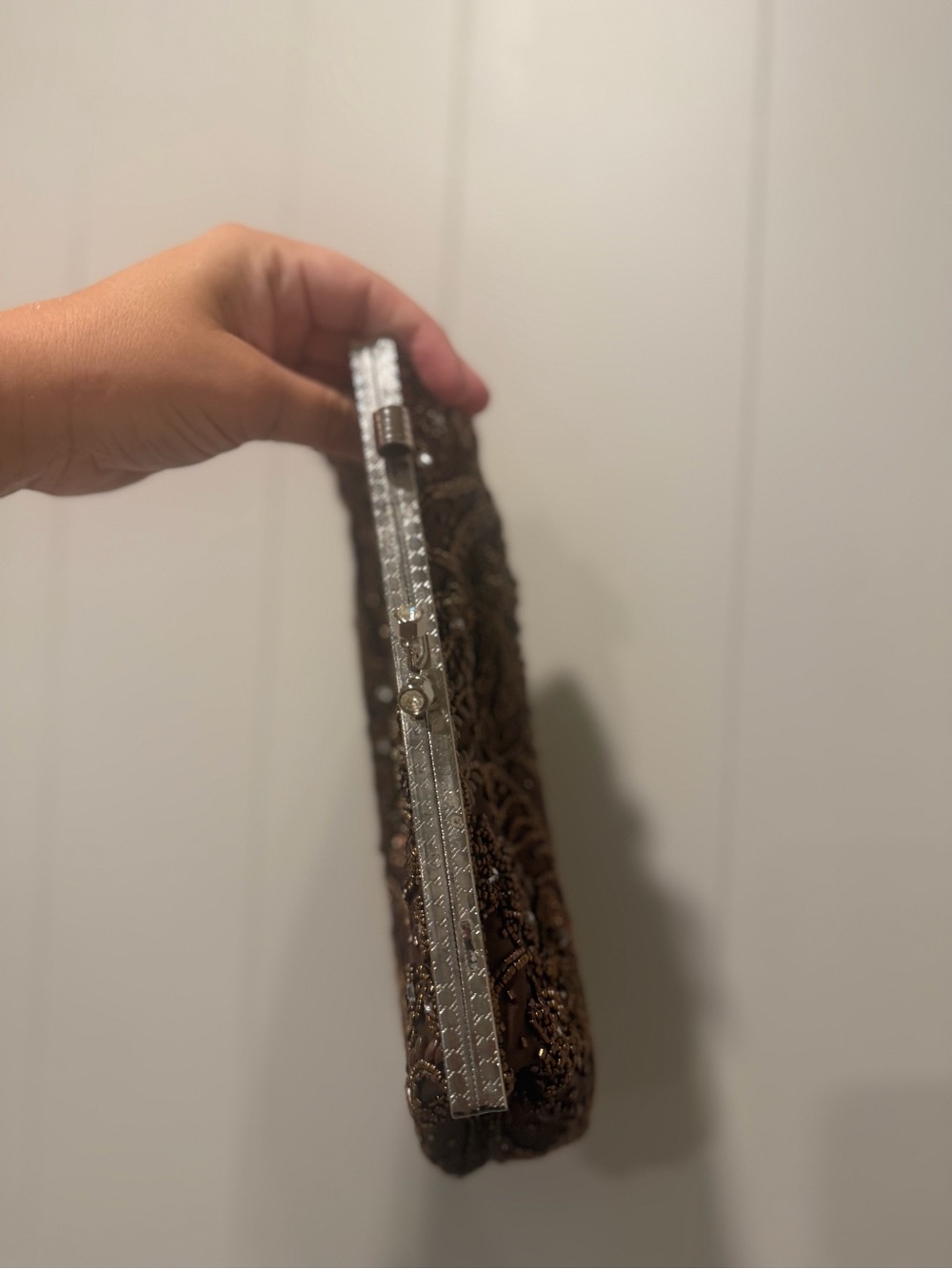 Embellished Brown Beaded Evening Clutch - Picture 5 of 7